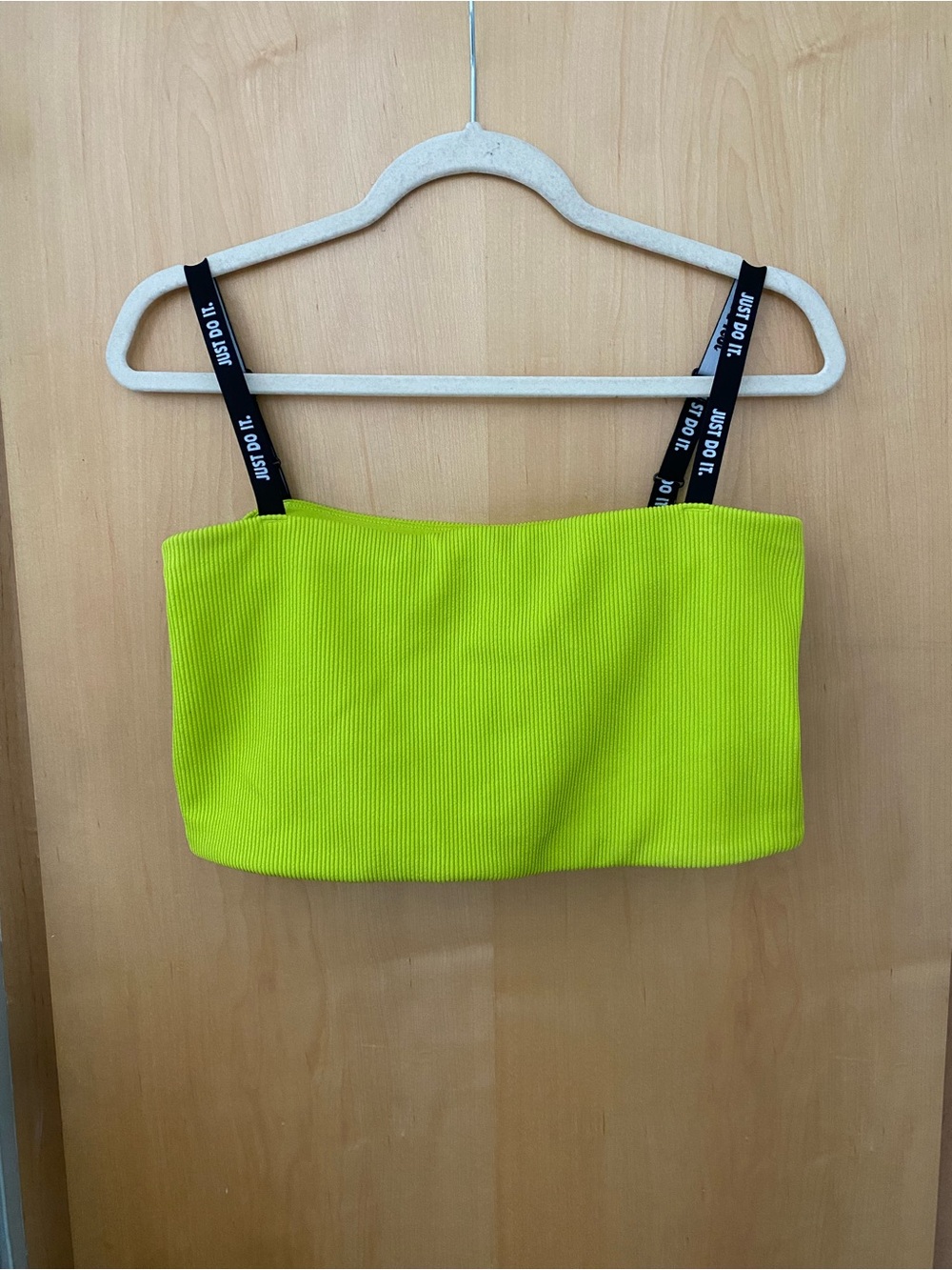 Nike Square Neck Ribbed Crop Top Neon Volt Bright Cactus Green Just Do It XL